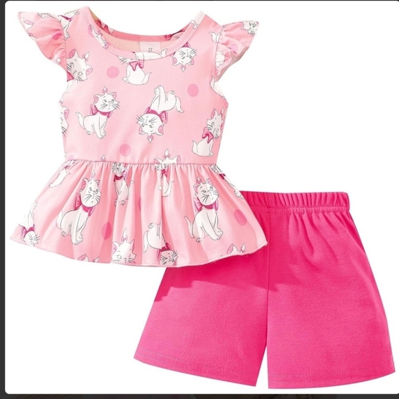 Pink Cat Print Kids Coordinared Set Size 7 - Picture 2 of 3